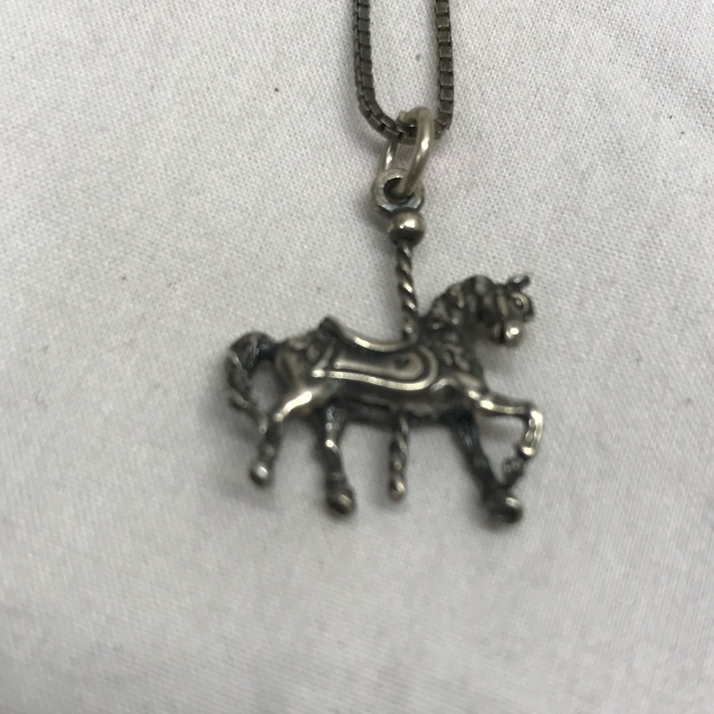 Vintage Carousel Horse Pendant Sterling 925 Silver Necklace